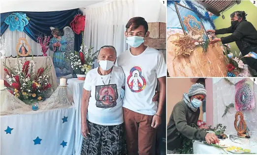  ?? FOTOS: M. SALGADO/D. ROMERO ?? (1) Doña María Figueroa y Daniel Hernández elaboraron este altar en la colonia Flor número 1. (2) Doña Susana Rodríguez siempre hace un altar en su casa para venerar a la Santa Virgen de Suyapa, este año con más razón. (3) Sonia Díaz le pide a la Patrona de Honduras salud para todos.