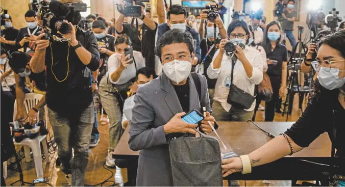  ??  ?? Rappler editor Maria Ressa after her conviction for cyber libel in Manila on Monday.