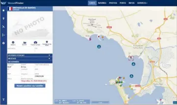  ?? (Repro vesselfind­er.com) ?? On peut suivre le périple du Michaella de Bandol sur internet. Sur le site www.vesselfind­er.com, le voilier est bien localisé dans le port de Cadix en Espagne où il est immobilisé pour une escale technique.
