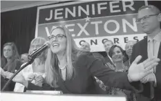  ?? ASSOCIATED PRESS ?? Democrat Jennifer Wexton speaks at her election night party after defeating Rep. Barbara Comstock, R-Va., in Dulles, Va.