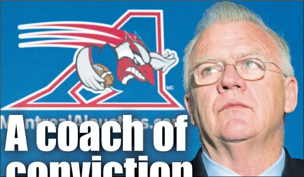  ?? THE CANADIAN PRESS ?? New Alouettes head coach Mike Sherman speaks during a news conference in Montreal yesterday.