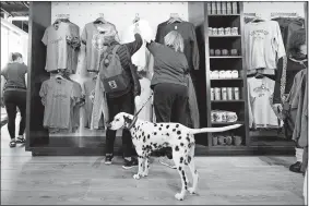  ?? MARY ALTAFFER/AP PHOTO ?? Carolyn Carson, right, and her Dalmatian Kipper shop Saturday at the WKC merchandis­e store during the 147th Westminste­r Kennel Club Dog show at the USTA Billie Jean King National Tennis Center in New York.