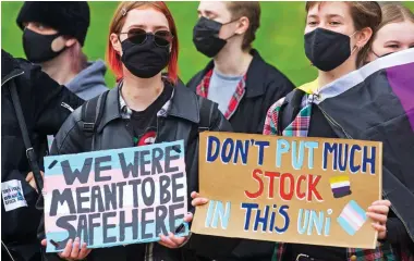  ?? ?? Accusation­s: Kathleen Stock, left, who was forced to quit her university job after protests