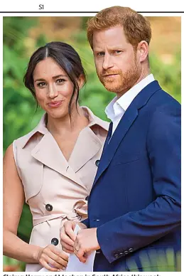  ??  ?? Claims: Harry and Meghan in South Africa this week