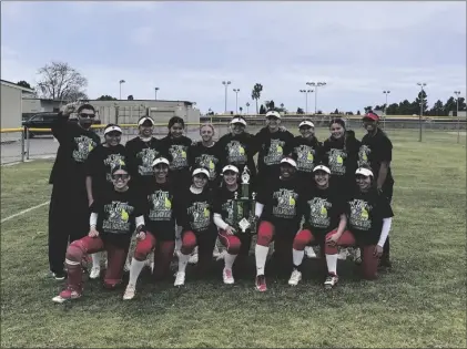  ?? COURTESY PHOTO ?? The Imperial High Tigers softball team pose with their newly won first place trophy at the 40th annual Hilltop High Softball Tournament, held on Saturday, March 23, in Chula Vista.