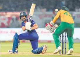  ?? AP ?? Ruturaj Gaikwad scored a 35-ball 57 against South Africa in Visakhapat­nam, on Tuesday.