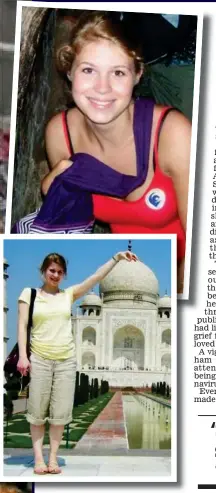  ??  ?? Top: Miss Everard on holiday in Asia. Above: At the Taj Mahal