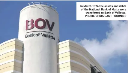  ?? PHOTO: CHRIS SANT FOURNIER ?? In March 1974 the assets and debts of the National Bank of Malta were transferre­d to Bank of Valletta.