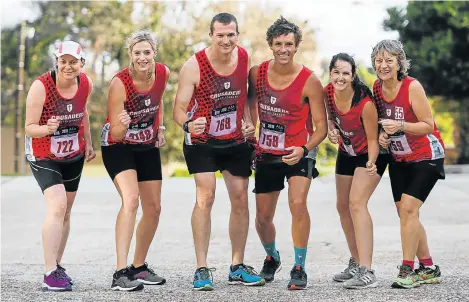  ?? Picture: WERNER HILLS ?? ON YOUR MARKS: Gearing up for next weekend’s Aspen Pharmacare PE City Marathon are Crusaders members, from left, Christine Roberts, Tamara Klos, Shaun Roberts, Werner de Lange, Kat Flanagan and Odette Vosloo