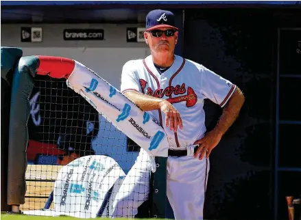  ?? DANIEL SHIREY / GETTY IMAGES ?? Braves manager Brian Snitker could face plenty of scrutiny starting next week when the playoffs begin. Snitker, who took over a 9-28 team in May of 2016, will be managing for the first time in the postseason.