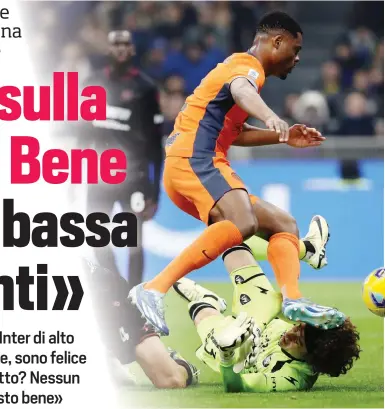  ?? GETTY ?? Denzel Dumfries ha appena messo in rete, alle spalle di Ochoa, la palla del 3-0 dell’Inter: un modo per blindare in modo definitivo il risultato. L’esterno olandese, arrivato alla sua terza stagione in nerazzurro, ha segnato con quello, di ieri, 3 gol in campionato