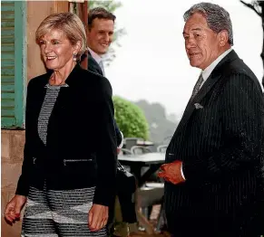  ??  ?? Australia’s Minister of Foreign Affairs Julie Bishop, and Deputy Prime Minister Winston Peters, earlier this year. GETTY IMAGES