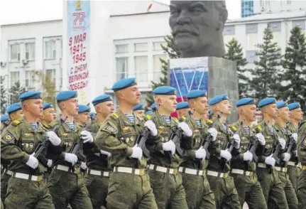  ?? ?? Russian servicemen march during the Victory Day military parade in Ulan-ude, the regional capital of Buryatia, a region near the Russia-mongolia border, Russia, on Monday.