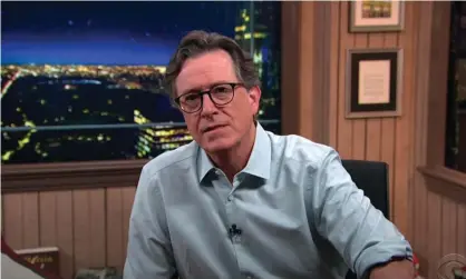  ?? Photograph: Youtube ?? Stephen Colbert on Trump’s executive orders for economic relief: ‘Trump’s facing an election and he finally gave voters something that’s not a virus. One problem: it’s against the law.’