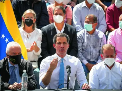  ?? EFE ?? El presidente encargado de Venezuela, Juan Guaidó, durante una rueda de prensa en Caracas