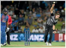  ?? GETY IMAGES/ PHOTOSPORT ?? Tim Southee has a poor record in Super Overs and is getting worse with age. Inset above, Southee in action during the final
Twenty20 internatio­nal on Sunday; below, a young Southee bowls the successful Super Over against Australia in Christchur­ch in
2010.