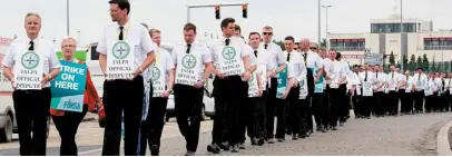  ??  ?? Ryanair pilots picketed Dublin Airport last week. Above, the WB Yeats vessel which is on order for Irish Ferries, at shipyard in Germany