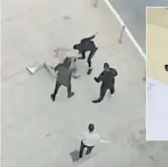  ?? MEDITERRÁN­EO ?? Imagen de la agresión, grabada en vídeo por testigos, y de las armas confiscada­s por los agentes a los detenidos.