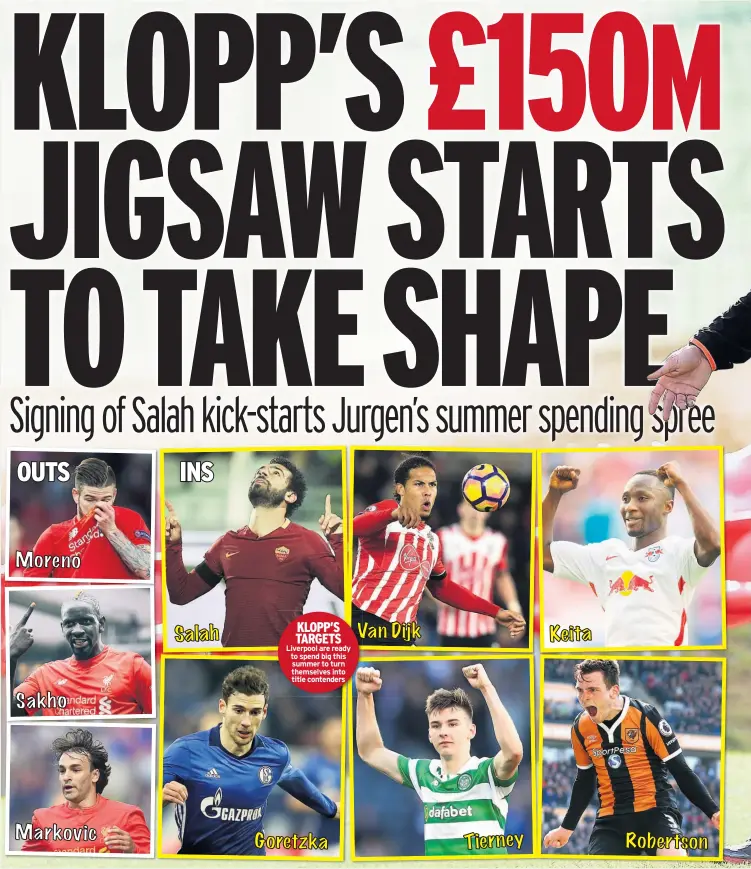  ??  ?? KLOPP’S TARGETS Liverpool are ready to spend big this summer to turn themselves into title contenders