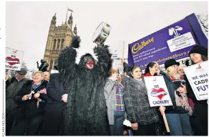  ??  ?? The takeover of chocolate brand Cadbury by Kraft eight years ago led to protests outside the Houses of Parliament