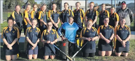  ??  ?? CHAMPIONS: Wimmera Hockey Associatio­n’s women’s country championsh­ips team, from back left, coordinato­r and team manager Helen Cannell, Olivia Williams, Kayla White, vice captain Sigourney Williams, Ellie Woods, Ameilia Rintoule, Claire Barnett, Sophie Allen, Heidi White, assistant team manager Rachel Clark and coach Ian Barnett; front, Tori Cuming, Imogen Williams, Kendra Clark, Isabella Gulline, Brandy-lea Cuming, Tianna Hendy and captain Sharon Williams. Picture: RACHEL CLARK