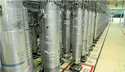  ?? AP ?? Centrifuge machines in Natanz uranium enrichment facility in central Iran. Iran announced on Monday that it had started gas injection into a 30-machine cascade of advanced IR-6 centrifuge­s in Natanz complex.