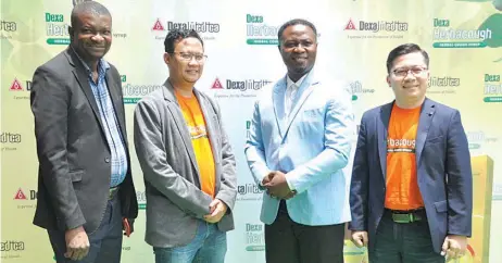  ??  ?? Managing Director, Spice Initiative­s Ltd, David Arausi ( left); Brand Manager, Dexa Medical, Antonius Tir Haryono; Public Health Physician, Dr. Shallom Oni and Country Manager, Nigeria and West Africa, Dexa Medical, Dhanang Riyo Anggoro at the launch of Herbercoug­h Syrup in Lagos. PHOTO: FEMI ADEBESIN- KUTI