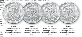  ?? ?? 1916-P Mint: Philadelph­ia Mintage: 608,000 Collector Value: $55 $265 1919-P Mint: Philadelph­ia Mintage: 962,000 Collector Value: $32 $515 1938-D Mint: Denver Mintage: 491,600 Collector Value: $60 $160 1921-S Mint: San Francisco Mintage: 548,000 Collector Value: $80 $800