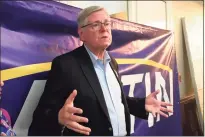  ?? Brianna Gurciullo / Hearst Connecticu­t Media ?? Mayor David Martin speaks to supporters Tuesday after he conceded in the Democratic mayoral primary.