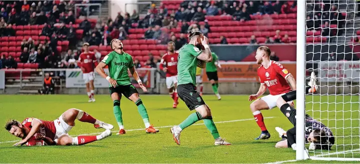  ?? ?? AGONY: Stoke City striker Steven Fletcher reacts after a chance goes begging in the defeat by Bristol City at Ashton Gate last night.