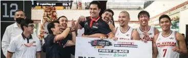  ?? PBA PHOTO ?? Platinum Karaoke celebrates their first-ever title in the PBA 3x3 circuit▪