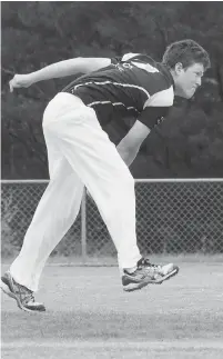  ??  ?? Jindivick’s Jordan Smith bowls during the division two match against Drouin