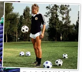  ??  ?? Wearing it well: Sir Rod, left, after knee op last year; above, in his Scotland top in 1983