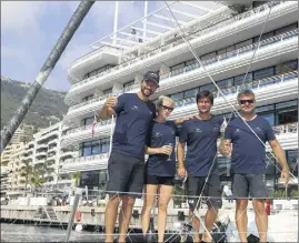  ?? (Photos Andrea Carloni) ?? L’équipage de Malizia II à son arrivée à Monaco : Boris Herrmann, Milena Schoenahl, Matteo Marenghi Vaselli et Valentin Zavadnikov.