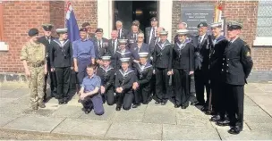  ??  ?? ●»Cadets and Navy veterans gather outside St Peter’s Church after the Battle of Jutland (below) memorial service James Birch