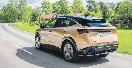  ?? NISSAN ?? The base Ariya has a maximum estimated range of 345 kilometres. Theoretica­lly, if the smaller battery is fine, then buyers aren’t paying for a larger battery (which is optional) that they don’t need. Front-wheel-drive is standard and AWD is optional.