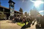  ?? PHOTOS BY ODEN TAYLOR — FOR CALMATTERS ?? Cal Poly Humboldt students protest against university housing policy changes that did not guarantee returning students on-campus housing, in front of the Gutswurrak Student Activities Center, on Feb. 8.