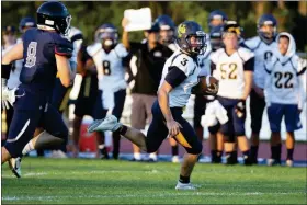  ?? DENNIS KRUMANOCKE­R - FOR MEDIANEWS GROUP ?? Upper Perkiomen’s Logan Simmon has gotten off to a great start this season, racking up over 400 yards on the ground in two games.