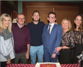  ??  ?? Eoin O’Sullivan Mounthawk Tralee who ceklebrate­d his 21st with his family on Saturday night in The Castle Bar,Tralee l-r: Grainne,Adrian,Fergal,Eoin (birthday boy) and Lorna Carey and Sarah Mulcahy.