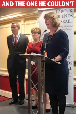  ??  ?? Snubbed: A grim-faced Emily Thornberry, centre, spoke at the Labour Friends of Israel reception instead of Corbyn