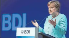  ?? FOTO: DPA ?? Bundeskanz­lerin Angela Merkel (CDU), hier beim Tag der Deutschen Industrie in Berlin, nennt das Rentensyst­em „stabil“.