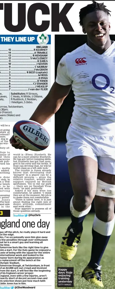  ?? GETTY IMAGES ?? Happy days: Itoje enjoying training yesterday