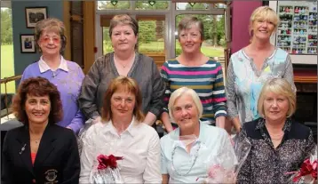  ??  ?? Winners of the competitio­n sponsored by Vale Oil in New Ross - back (from left): Ann Fenlon and Mary Dungan (joint second), Theresa Foley and Margaret Rossiter (joint third). Front (from left): Mary Maher (lady Captain), winning team members Marie...