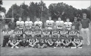  ?? Adamson Studio ?? The 2020 Sandhills-Thedford football team pictured above from Front Row left are Zeb Wilde, Brayden Guggenmos, Rhett McFadden, Colinn Winkelbaue­r, Brodie Stengel, Skyler Andersen, Connor Cooksley, Kaden Haake; Middle Row: Brady Dahlberg, Drew McIntosh, Trae Hickman, Dane Pokorny, Reece Zutavern, Parker Ballenger, Andrew Furrow, Seth Scranton; Back Row: Coach Josh Deines, Seniors: Lan Wilde, Grant Ahlstrom, Brayton Branic, Tyson Stengel, Reed McFadden, Matthew Dailey, Coach Tyson Cox, Coach Andrew Christen.