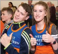  ??  ?? West Muskerry AC Thousandai­re launch: Seamus Gallagher& Jennifer Cotter give the thumbs up.