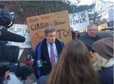  ?? ANDREA GORDON/TORONTO STAR ?? Mayor John Tory joined demonstrat­ors protesting the constructi­on of the tower. A KG Group representa­tive said safety is “our number one priority.”