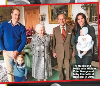  ??  ?? The Queen and Philip with William, Kate, George and baby Charlotte at Balmoral in 2015.