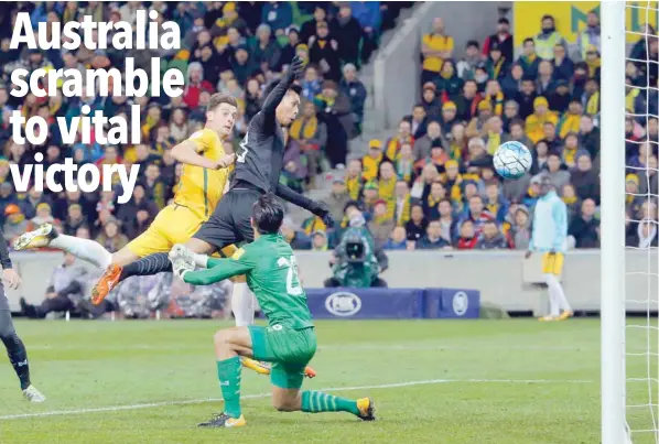  ?? — Reuters ?? Tomi Juric of Australia scores a goal against Thailand during the 2018 World Cup qualifier at Melbourne Rectangula­r Stadium in Melbourne, Australia.