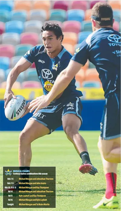  ?? PASSER BY: Cowboys recruit Te Maire Martin training this week. Picture: SCOTT RADFORD- CHISHOLM ??