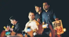  ?? RAJ K RAJ/HT PHOTO ?? Congress chief Rahul Gandhi attends a candleligh­t march to protest against Kathua and Unnao rape cases at India Gate in New Delhi on Thursday.